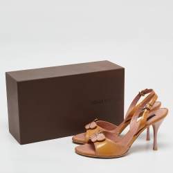 مملوكة مسبقًا Louis Vuitton Brown Patent Leather Slingback Sandals Size 40