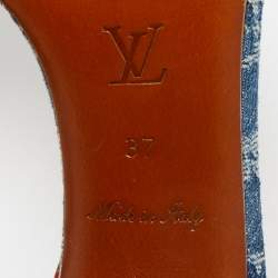 Louis Vuitton Blue Denim And Leather Trim Patchwork Ankle Strap Sandals Size 37