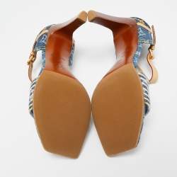 Louis Vuitton Blue Denim And Leather Trim Patchwork Ankle Strap Sandals Size 37