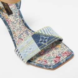 Louis Vuitton Blue Denim And Leather Trim Patchwork Ankle Strap Sandals Size 37
