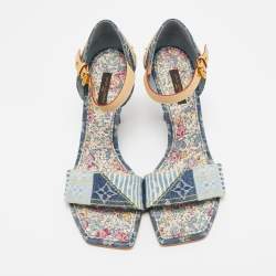 Louis Vuitton Blue Denim And Leather Trim Patchwork Ankle Strap Sandals Size 37