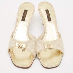 Louis Vuitton Two Tone Mini Lin Canvas Bow Slide Sandals Size 37