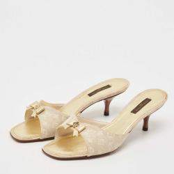 Louis Vuitton Two Tone Mini Lin Canvas Bow Slide Sandals Size 37