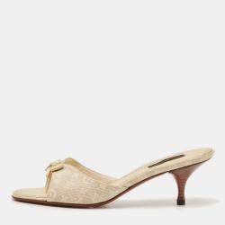 Louis Vuitton Two Tone Mini Lin Canvas Bow Slide Sandals Size 37