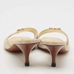 Louis Vuitton Two Tone Mini Lin Canvas Bow Slide Sandals Size 37