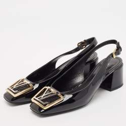 Pre Owned Louis Vuitton Black Vernis Leather Madeleine Slingback Pumps Size 37.5