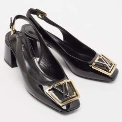 Pre Owned Louis Vuitton Black Vernis Leather Madeleine Slingback Pumps Size 37.5