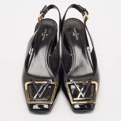 Pre Owned Louis Vuitton Black Vernis Leather Madeleine Slingback Pumps Size 37.5