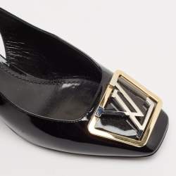 Pre Owned Louis Vuitton Black Vernis Leather Madeleine Slingback Pumps Size 37.5