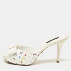 Louis Vuitton White Multicolore Monogram Canvas and Patent Leather Slide Sandals Size 37
