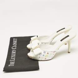 Louis Vuitton White Multicolore Monogram Canvas and Patent Leather Slide Sandals Size 37