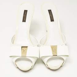 Louis Vuitton White Multicolore Monogram Canvas and Patent Leather Slide Sandals Size 37