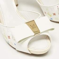 Louis Vuitton White Multicolore Monogram Canvas and Patent Leather Slide Sandals Size 37