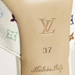 Louis Vuitton White Multicolore Monogram Canvas and Patent Leather Slide Sandals Size 37