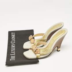 Louis Vuitton Gold Patent Leather Buckle Detail Slide Sandals Size 39