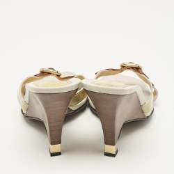 Louis Vuitton Gold Patent Leather Buckle Detail Slide Sandals Size 39