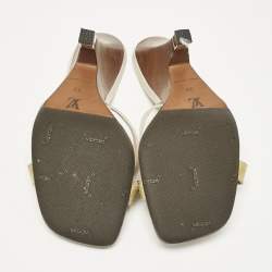 Louis Vuitton Gold Patent Leather Buckle Detail Slide Sandals Size 39