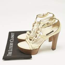 Louis Vuitton Cream Patent Leather Platform Sandals Size 38