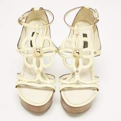 Louis Vuitton Cream Patent Leather Platform Sandals Size 38