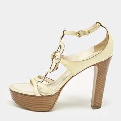 Louis Vuitton Cream Patent Leather Platform Sandals Size 38