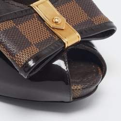 Louis Vuitton Brown/Burgundy  Patent Leather And Infini Canvas Bow Peep Toe Platform Pumps Size 39