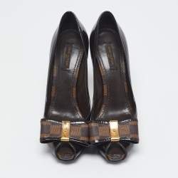 Louis Vuitton Brown/Burgundy  Patent Leather And Infini Canvas Bow Peep Toe Platform Pumps Size 39