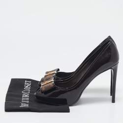 Louis Vuitton Brown/Burgundy  Patent Leather And Infini Canvas Bow Peep Toe Platform Pumps Size 39
