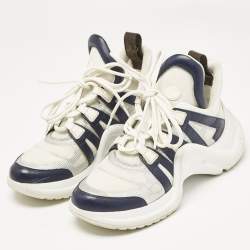 Louis Vuitton White/Navy Blue Mesh and Monogram Canvas Archlight Sneakers Size 39