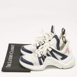 Louis Vuitton White/Navy Blue Mesh and Monogram Canvas Archlight Sneakers Size 39
