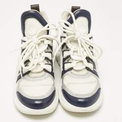 Louis Vuitton White/Navy Blue Mesh and Monogram Canvas Archlight Sneakers Size 39