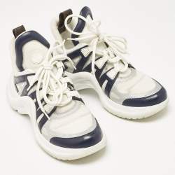 Louis Vuitton White/Navy Blue Mesh and Monogram Canvas Archlight Sneakers Size 39