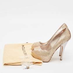 Pre Owned Louis Vuitton Beige Leather and Sequins Peep Toe Pumps Size 37