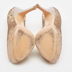 Pre Owned Louis Vuitton Beige Leather and Sequins Peep Toe Pumps Size 37