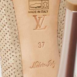 Pre Owned Louis Vuitton Beige Leather and Sequins Peep Toe Pumps Size 37