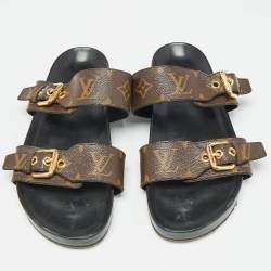 Louis Vuitton Brown Monogram Canvas Bom Dia Flat Slides Size 38