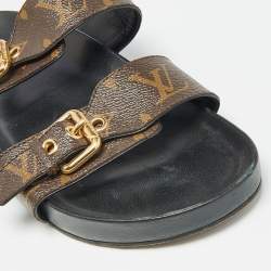 Louis Vuitton Brown Monogram Canvas Bom Dia Flat Slides Size 38