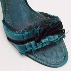 Louis Vuitton Green Satin and Velvet Slide Sandals Size 38