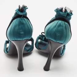 Louis Vuitton Green Satin and Velvet Slide Sandals Size 38