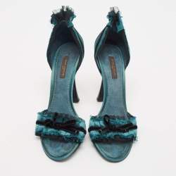 Louis Vuitton Green Satin and Velvet Slide Sandals Size 38