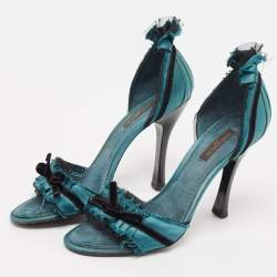 Louis Vuitton Green Satin and Velvet Slide Sandals Size 38