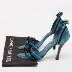 Louis Vuitton Green Satin and Velvet Slide Sandals Size 38