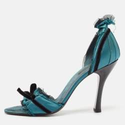 Louis Vuitton Green Satin and Velvet Slide Sandals Size 38