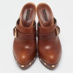Louis Vuitton Brown Leather Buckle Detail Platform Clogs Size 39