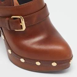 Louis Vuitton Brown Leather Buckle Detail Platform Clogs Size 39