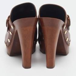 Louis Vuitton Brown Leather Buckle Detail Platform Clogs Size 39
