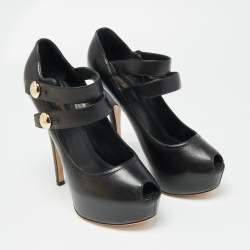 Louis Vuitton Black Leather Mary Jane Pumps Size 37.5