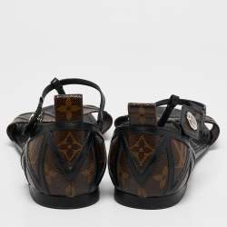 Louis Vuitton Brown Monogram Canvas and Leather Flat Sandals Size 38.5