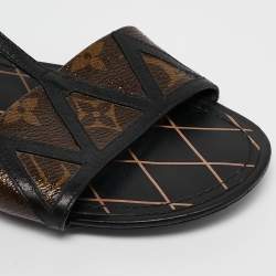 Louis Vuitton Brown Monogram Canvas and Leather Flat Sandals Size 38.5