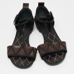Louis Vuitton Brown Monogram Canvas and Leather Flat Sandals Size 38.5