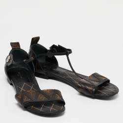 Louis Vuitton Brown Monogram Canvas and Leather Flat Sandals Size 38.5